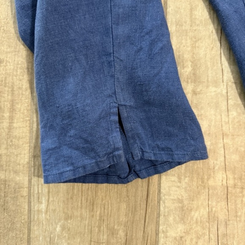 Flax Linen Pants Womens Navy Blue Wide Leg‎ Crop Pull On Boho Minimalist - Picture 7 of 9